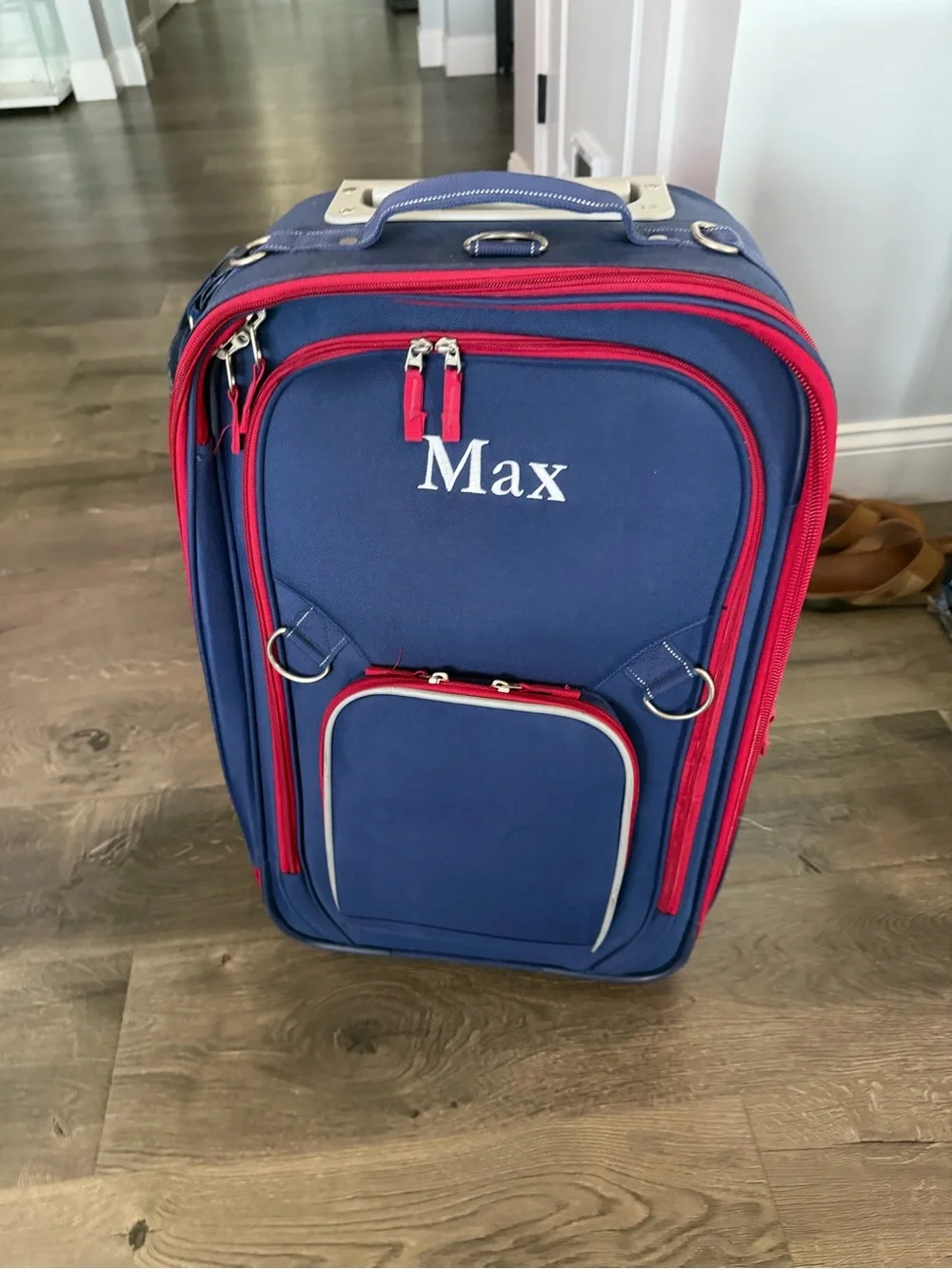 Pottery Barn Navy and Red Rolling Carry-On with Monogram